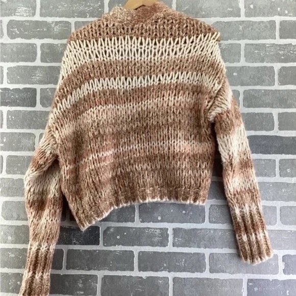 Free People Tan Peach and cream cropped open front cardigan sweater size Medium - Picture 2 of 4